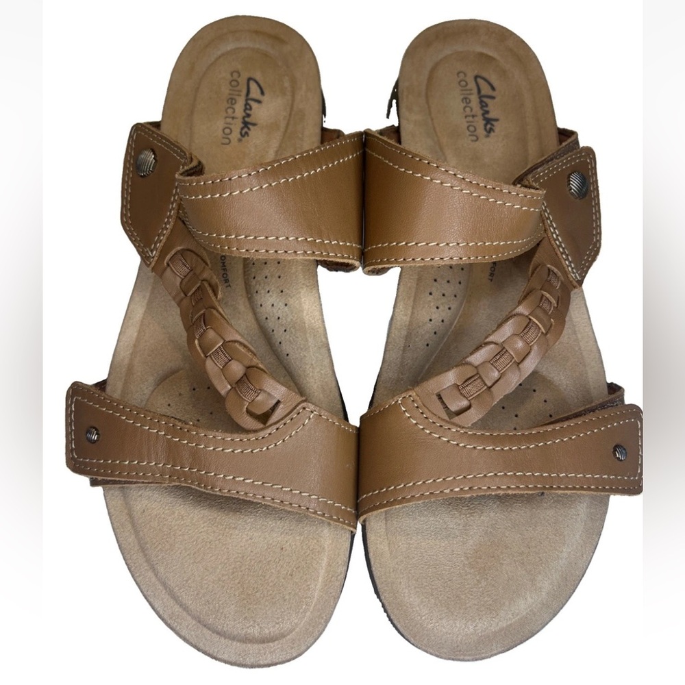 Clarks April Raelyn Slide Leather Sandals for Women’s Size 12 Brown